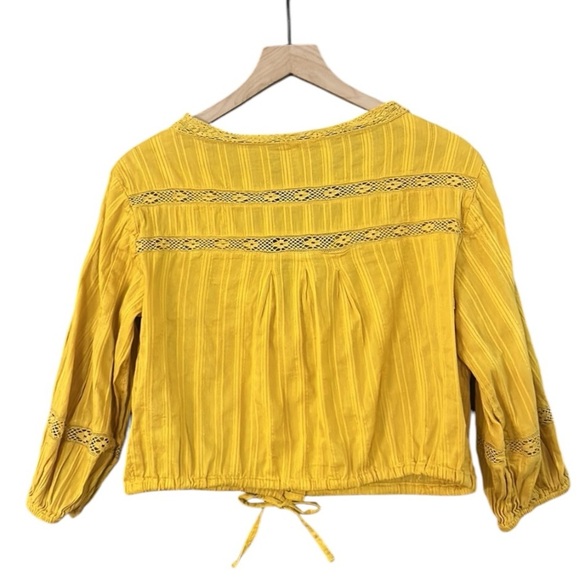 Free People Follow Your Heart Golden Yellow Embroidered Crop Top Size Small - Picture 6 of 12